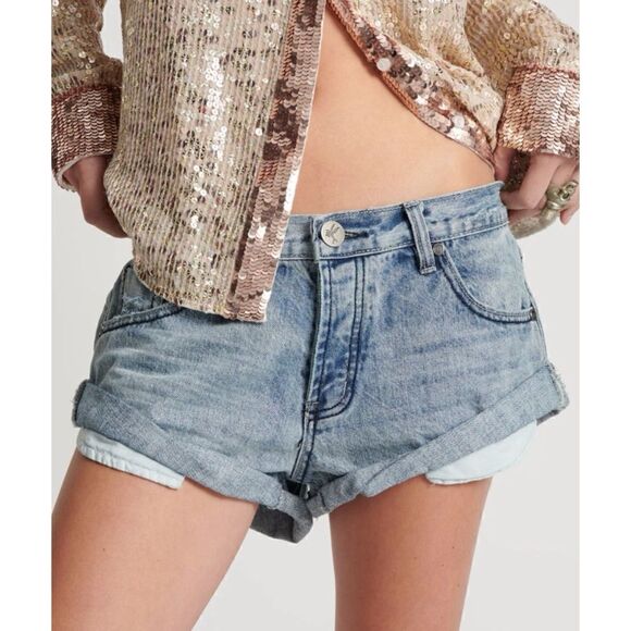 One Teaspoon SALTY DOG BANDITS LOW WAIST DENIM SHORTS BLUE Size 30 / Excellent - Picture 2 of 11